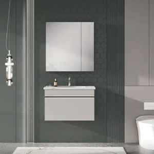 Modern Gray Wall-Mounted Bathroom Vanity with Mirror Cabinet